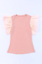 Blush Dotty Mesh Sleeve Top