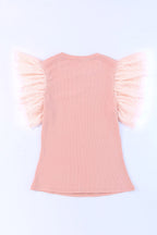 Blush Dotty Mesh Sleeve Top