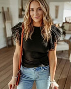 Midnight Dotty Mesh Sleeve Top